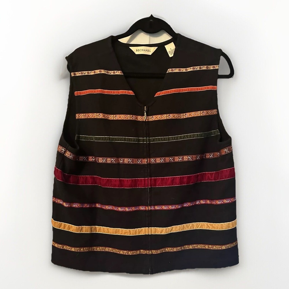 Bechamel Women's Large‎ Multicolored Cardigan Boho Hippie Striped ZipUp Vest